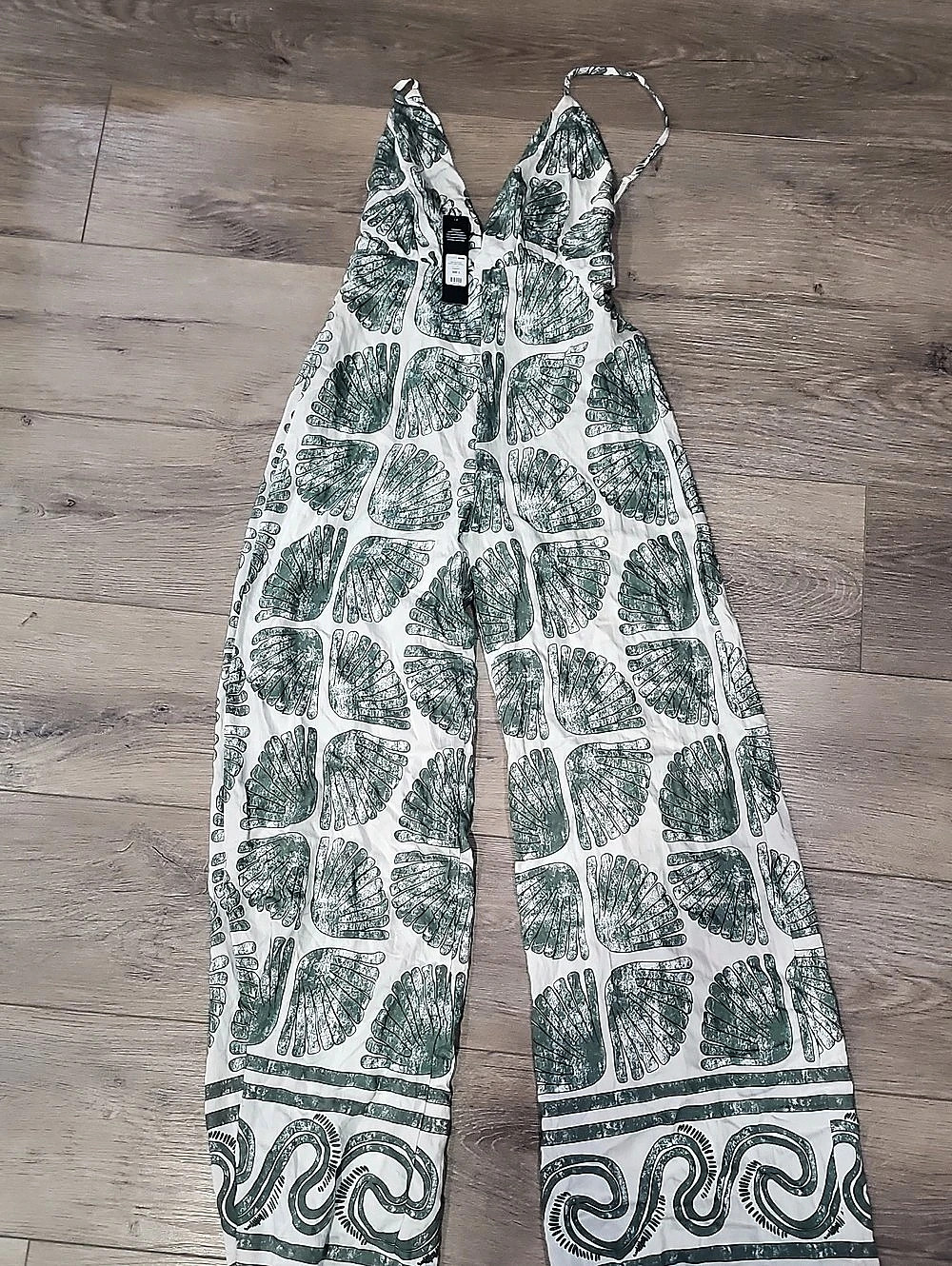 Fashion Nova Meet Me on the Beach Linen Jumpsuit Linen Wide Leg Green & White